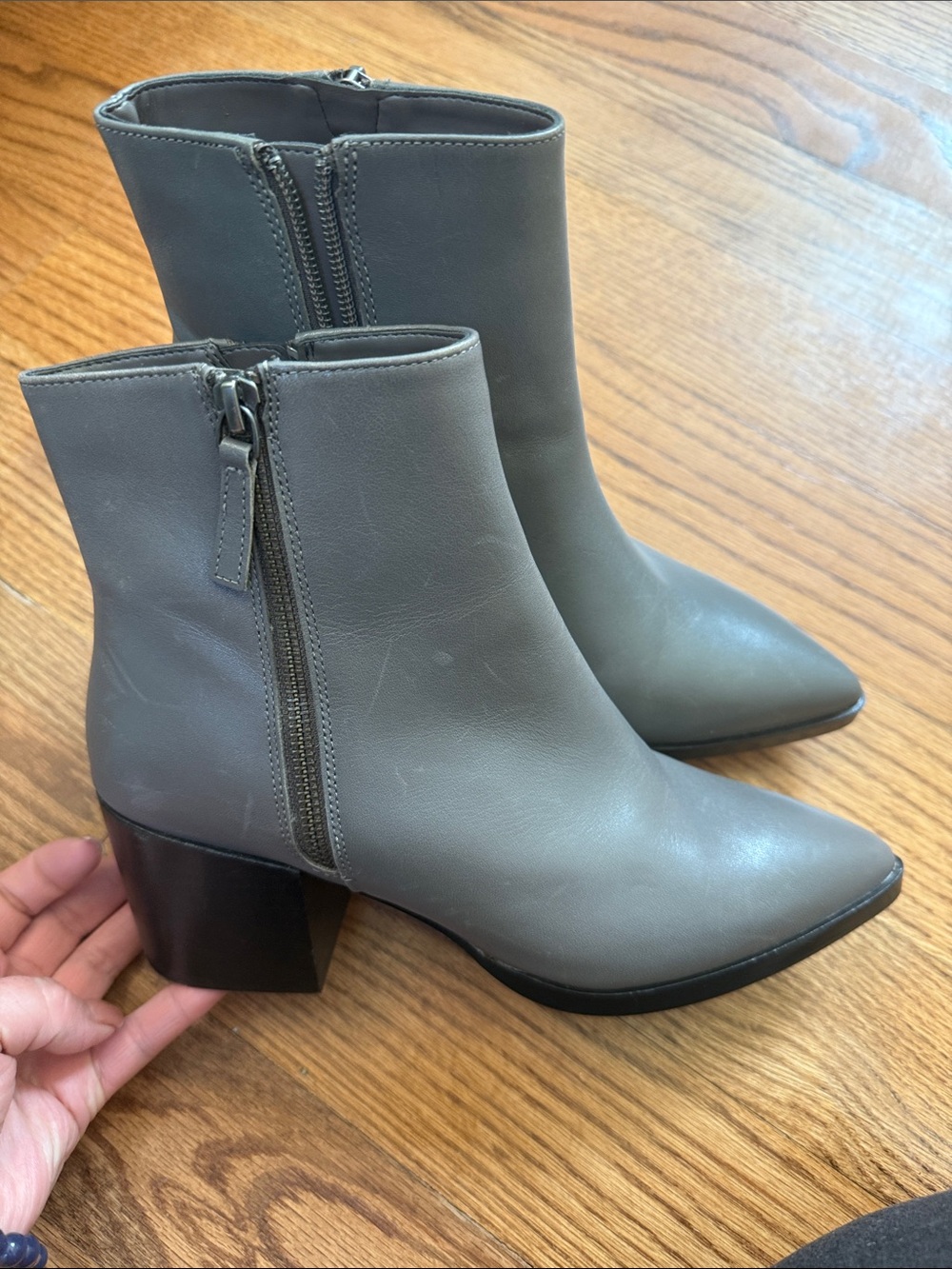 Paolo Gray Pointed Toe Leather Ankle Boots